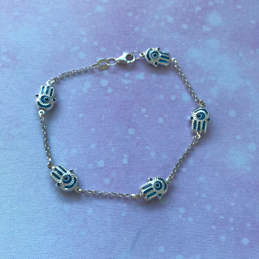 Sterling Silver Blue Hamsa Chain Bracelet - Women's Jewelry